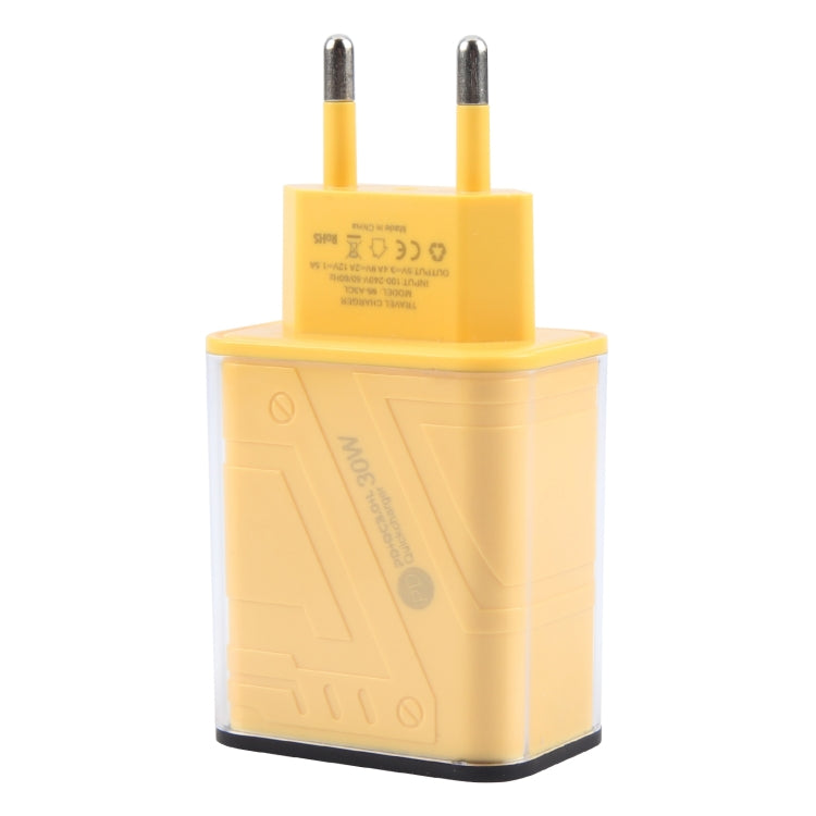 95-A3CL 30W Type-C, 8 Pin, USB-A Mecha Style Multi-Port Fast Charger EU Plug(Yellow) - USB Charger by buy2fix | Online Shopping UK | buy2fix