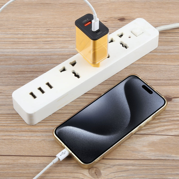 95-A3CL 30W Type-C, 8 Pin, USB-A Mecha Style Multi-Port Fast Charger EU Plug(Yellow) - USB Charger by buy2fix | Online Shopping UK | buy2fix