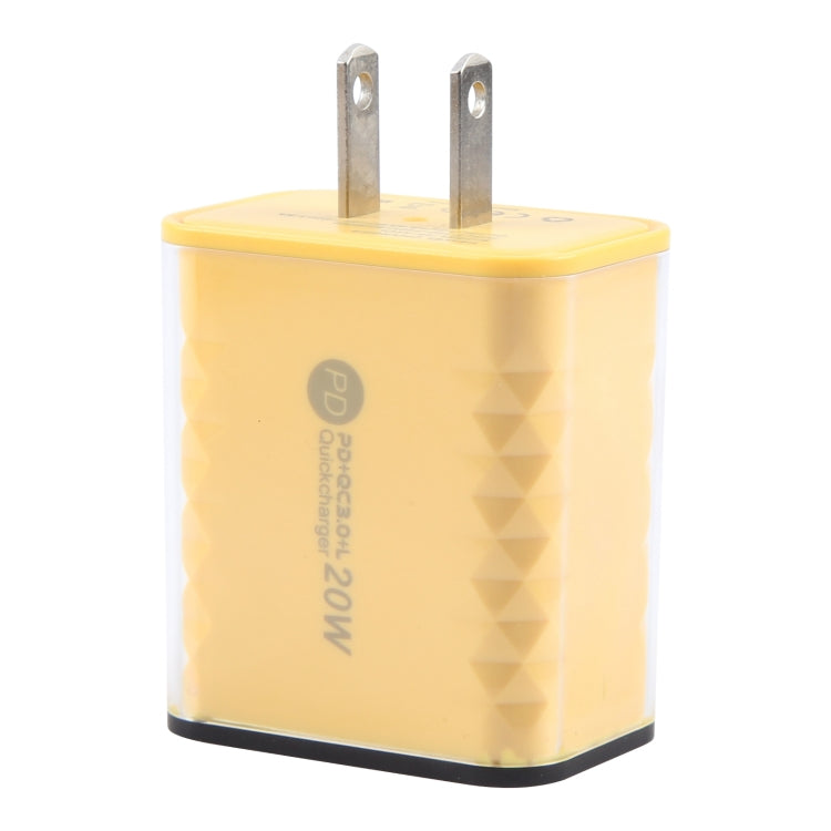 45-A2CL 20W Type-C, 8 Pin, USB-A Crystal Diamond Multi-Port Fast Charger US Plug(Yellow) - USB Charger by buy2fix | Online Shopping UK | buy2fix