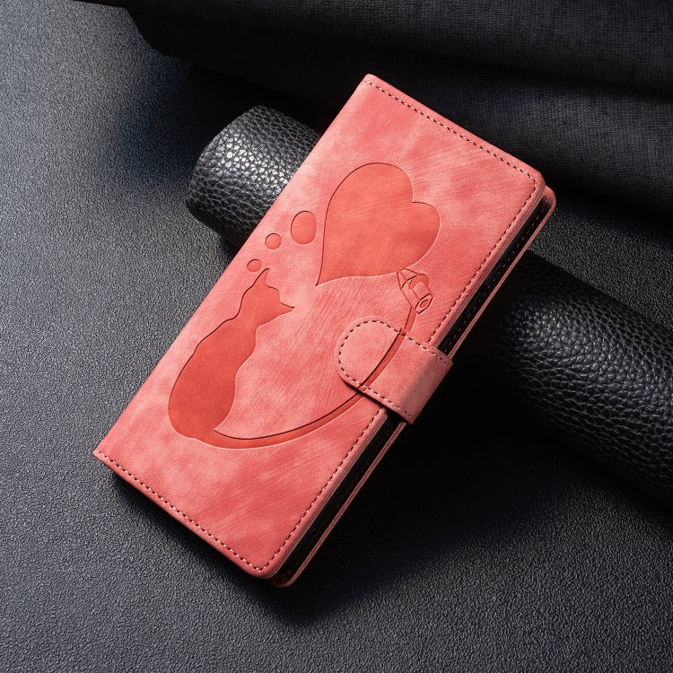 For Samsung Galaxy S25+ 5G Pen Heart Cat Embossed Leather Phone Case(Orange) by buy2fix