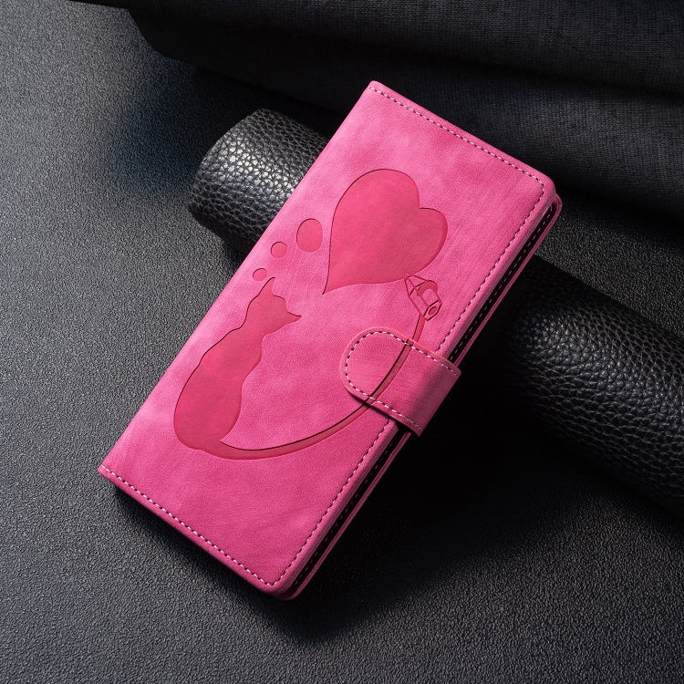 For Samsung Galaxy S25 Ultra 5G Pen Heart Cat Embossed Leather Phone Case(Pink) - Galaxy S25 Ultra 5G Cases by buy2fix | Online Shopping UK | buy2fix