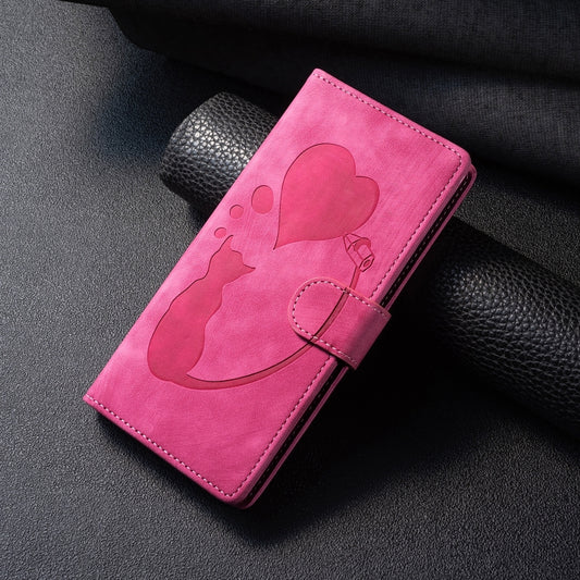 For Samsung Galaxy S25 Ultra 5G Pen Heart Cat Embossed Leather Phone Case(Pink) by buy2fix