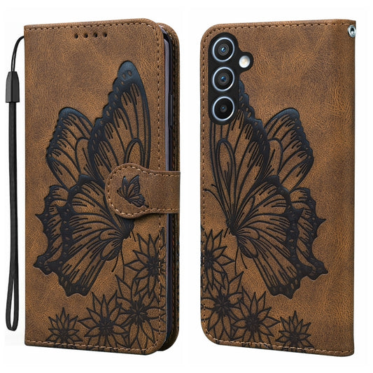 For Samsung Galaxy S25 5G Retro Skin Feel Butterflies Embossing Horizontal Flip Leather Phone Case(Brown) by buy2fix