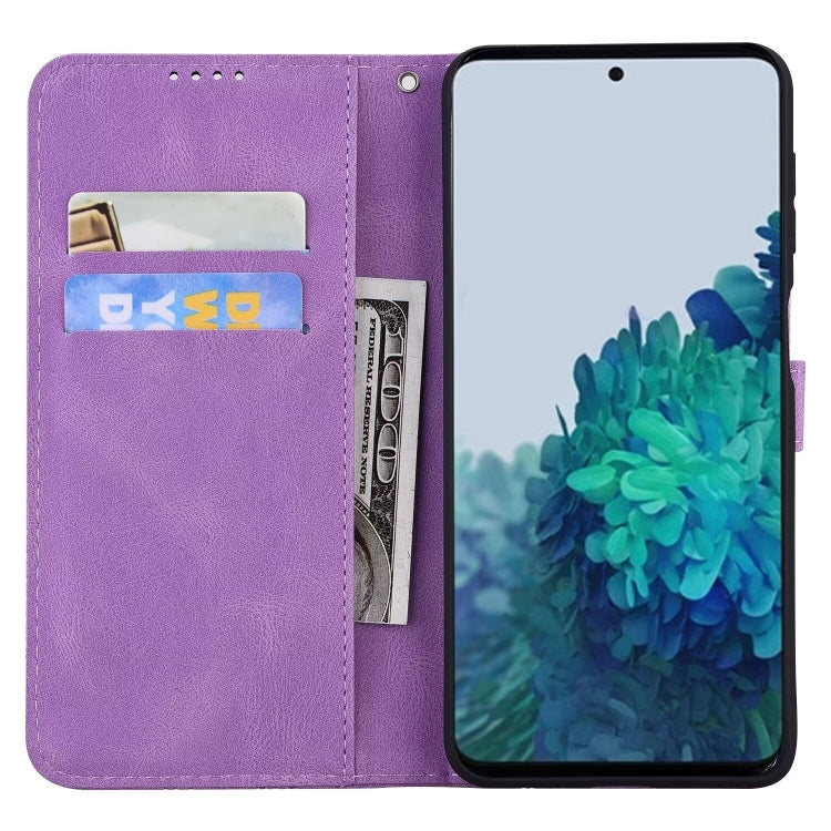 For Samsung Galaxy S25 5G Retro Skin Feel Butterflies Embossing Horizontal Flip Leather Phone Case(Purple) - Galaxy S25 5G Cases by buy2fix | Online Shopping UK | buy2fix