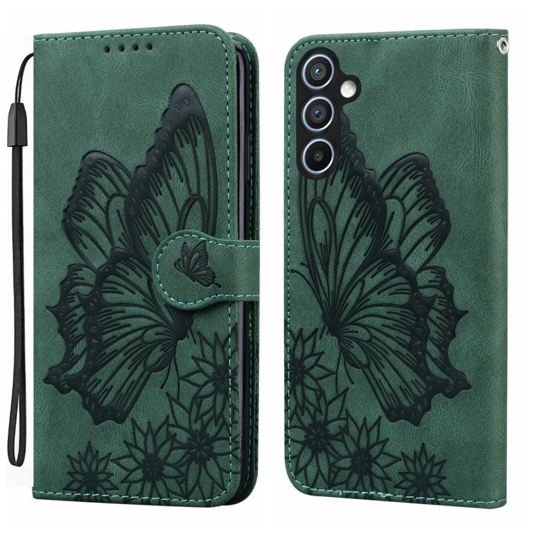 For Samsung Galaxy S25+ 5G Retro Skin Feel Butterflies Embossing Horizontal Flip Leather Phone Case(Green) by buy2fix