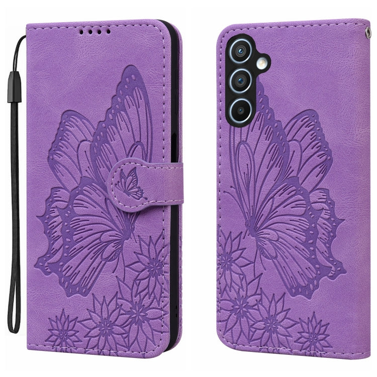 For Samsung Galaxy S25+ 5G Retro Skin Feel Butterflies Embossing Horizontal Flip Leather Phone Case(Purple) by buy2fix