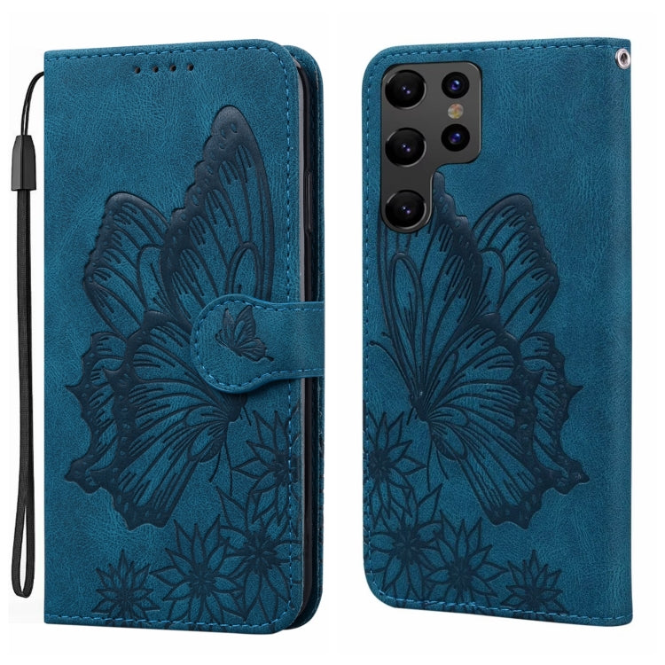 For Samsung Galaxy S25 Ultra 5G Retro Skin Feel Butterflies Embossing Horizontal Flip Leather Phone Case(Blue) by buy2fix