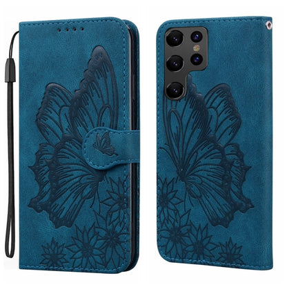 For Samsung Galaxy S25 Ultra 5G Retro Skin Feel Butterflies Embossing Horizontal Flip Leather Phone Case(Blue) by buy2fix
