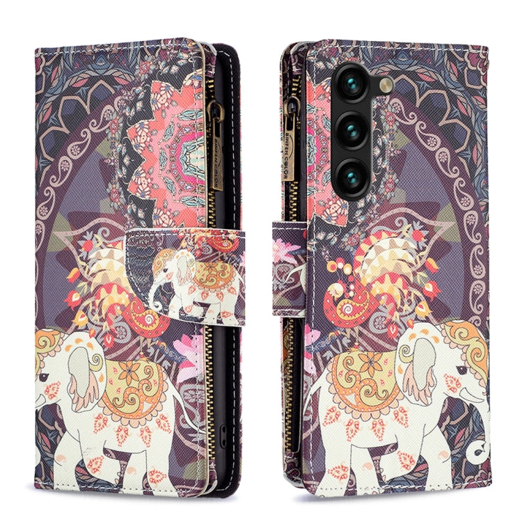 For Samsung Galaxy S25+ 5G Colored Drawing Pattern Zipper Leather Phone Case(Flower Elephant) by buy2fix