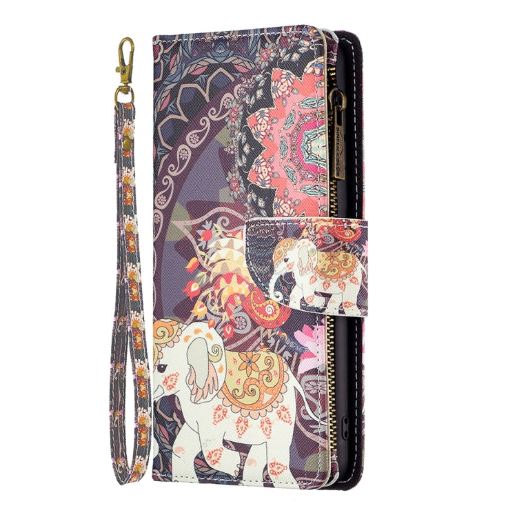 For Samsung Galaxy S25+ 5G Colored Drawing Pattern Zipper Leather Phone Case(Flower Elephant) by buy2fix