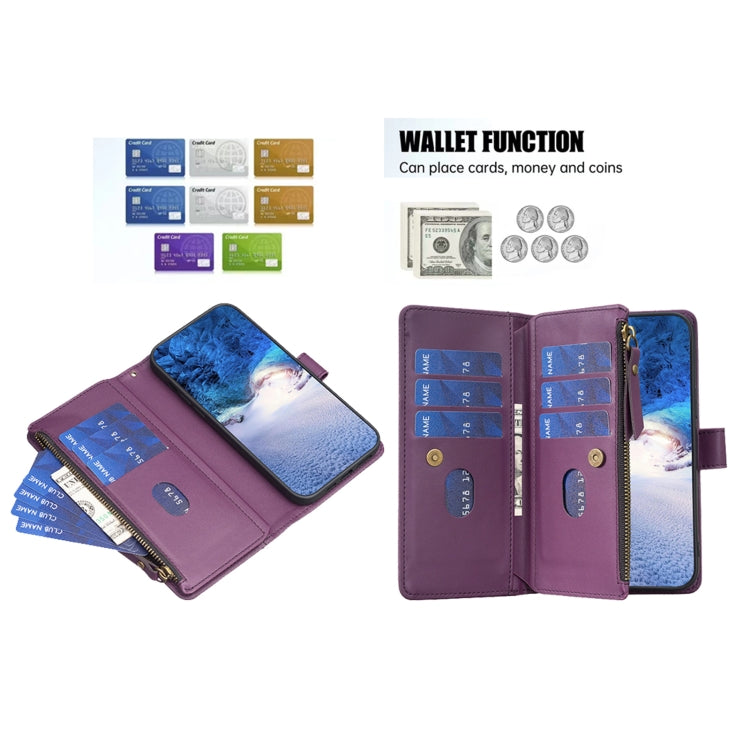For Samsung Galaxy S25+ 5G 9 Card Slots Zipper Wallet Leather Flip Phone Case(Dark Purple) by buy2fix