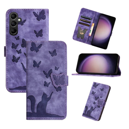 For Samsung Galaxy S25 5G Butterfly Cat Embossing Flip Leather Phone Case(Purple) by buy2fix