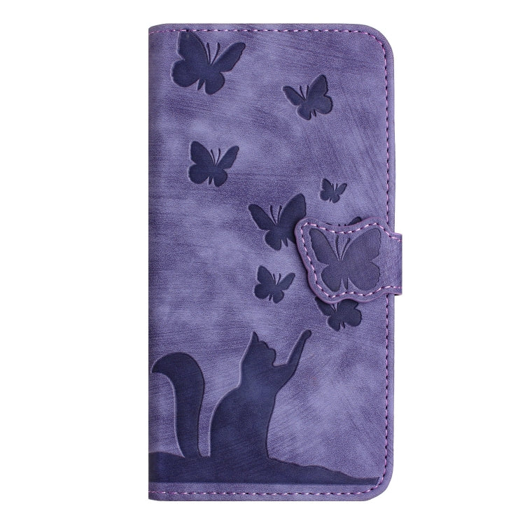For Samsung Galaxy S25 5G Butterfly Cat Embossing Flip Leather Phone Case(Purple) by buy2fix