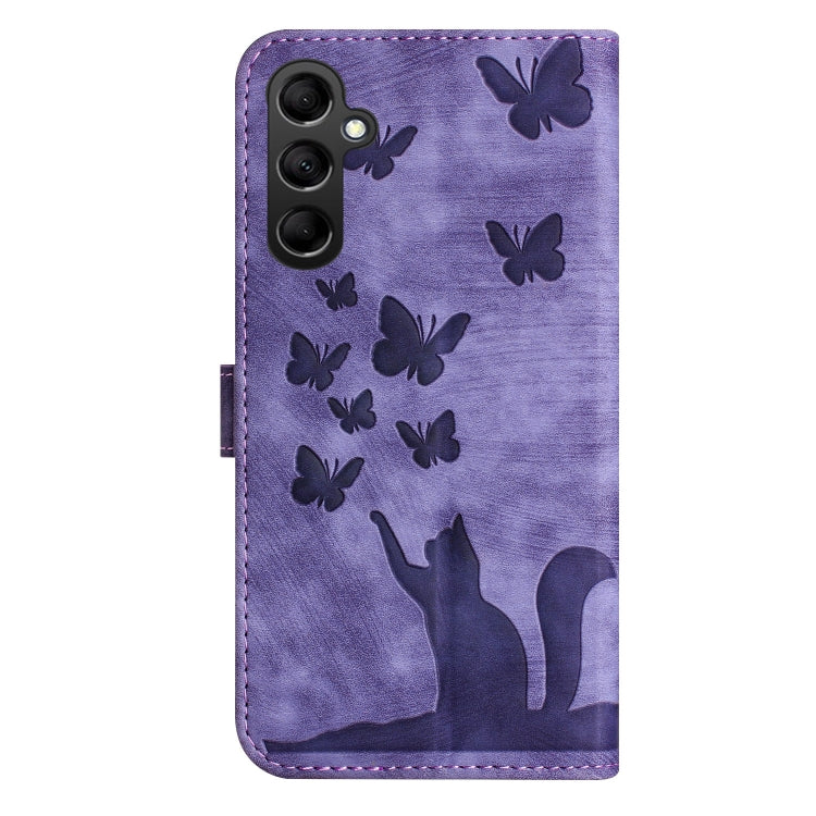 For Samsung Galaxy S25 5G Butterfly Cat Embossing Flip Leather Phone Case(Purple) by buy2fix