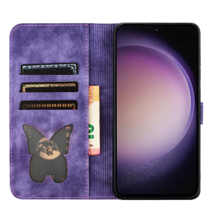For Samsung Galaxy S25 5G Butterfly Cat Embossing Flip Leather Phone Case(Purple) by buy2fix
