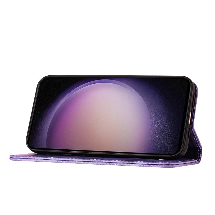 For Samsung Galaxy S25 5G Butterfly Cat Embossing Flip Leather Phone Case(Purple) by buy2fix