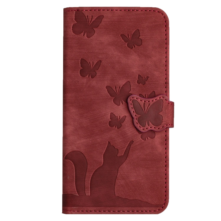 For Samsung Galaxy S25 5G Butterfly Cat Embossing Flip Leather Phone Case(Red) - Galaxy S25 5G Cases by buy2fix | Online Shopping UK | buy2fix