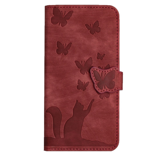For Samsung Galaxy S25 5G Butterfly Cat Embossing Flip Leather Phone Case(Red) by buy2fix