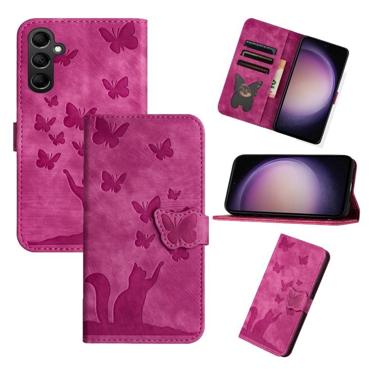 For Samsung Galaxy S25 5G Butterfly Cat Embossing Flip Leather Phone Case(Pink) - Galaxy S25 5G Cases by buy2fix | Online Shopping UK | buy2fix