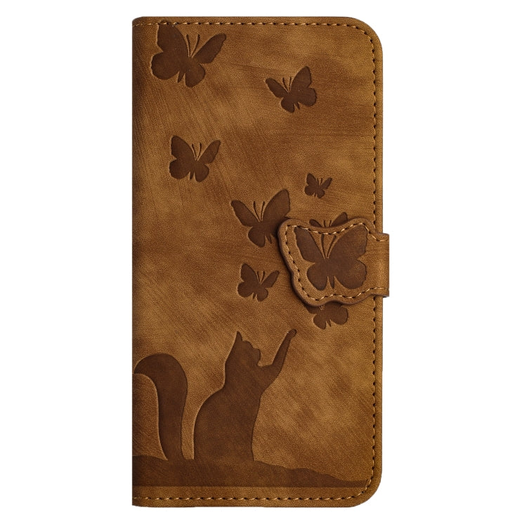 For Samsung Galaxy S25 5G Butterfly Cat Embossing Flip Leather Phone Case(Brown) - Galaxy S25 5G Cases by buy2fix | Online Shopping UK | buy2fix