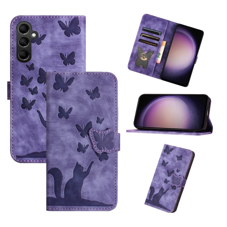 For Samsung Galaxy S25+ 5G Butterfly Cat Embossing Flip Leather Phone Case(Purple) - Galaxy S25+ 5G Cases by buy2fix | Online Shopping UK | buy2fix