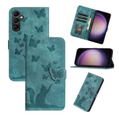 For Samsung Galaxy S25+ 5G Butterfly Cat Embossing Flip Leather Phone Case(Wathet) by buy2fix