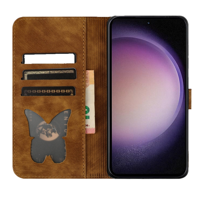 For Samsung Galaxy S25+ 5G Butterfly Cat Embossing Flip Leather Phone Case(Brown) by buy2fix