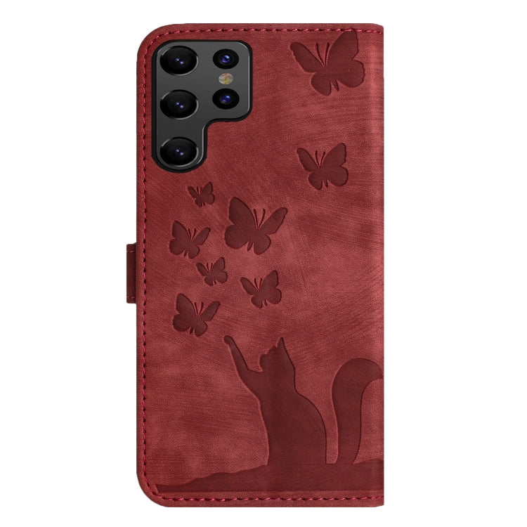 For Samsung Galaxy S25 Ultra 5G Butterfly Cat Embossing Flip Leather Phone Case(Red) - Galaxy S25 Ultra 5G Cases by buy2fix | Online Shopping UK | buy2fix