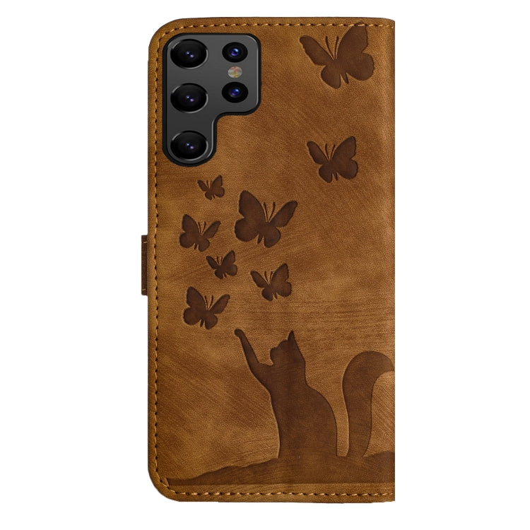 For Samsung Galaxy S25 Ultra 5G Butterfly Cat Embossing Flip Leather Phone Case(Brown) by buy2fix