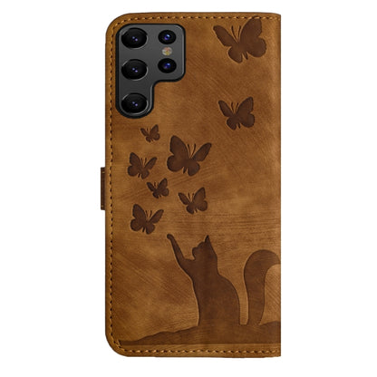For Samsung Galaxy S25 Ultra 5G Butterfly Cat Embossing Flip Leather Phone Case(Brown) by buy2fix