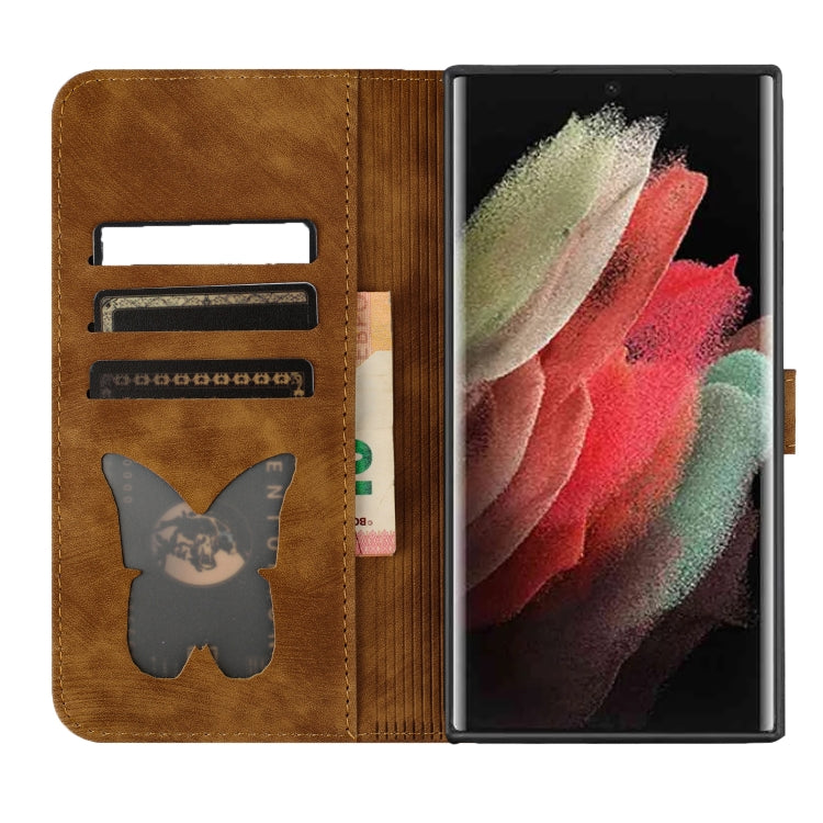 For Samsung Galaxy S25 Ultra 5G Butterfly Cat Embossing Flip Leather Phone Case(Brown) by buy2fix