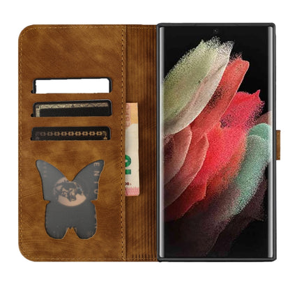 For Samsung Galaxy S25 Ultra 5G Butterfly Cat Embossing Flip Leather Phone Case(Brown) by buy2fix