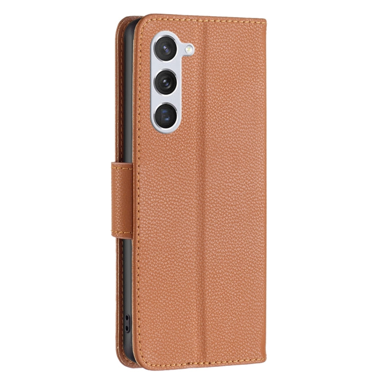 For Samsung Galaxy S25 5G Litchi Texture Pure Color Flip Leather Phone Case(Brown) - Galaxy S25 5G Cases by buy2fix | Online Shopping UK | buy2fix