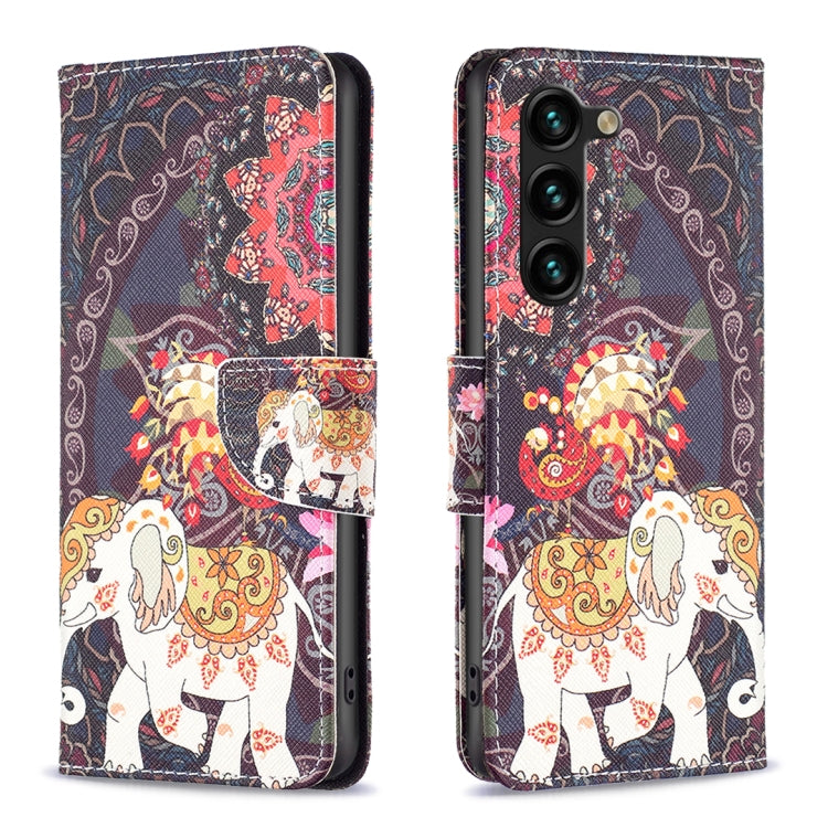 For Samsung Galaxy S25+ 5G Colored Drawing Pattern Leather Phone Case(Flowers Elephant) - Galaxy S25+ 5G Tempered Glass by buy2fix | Online Shopping UK | buy2fix