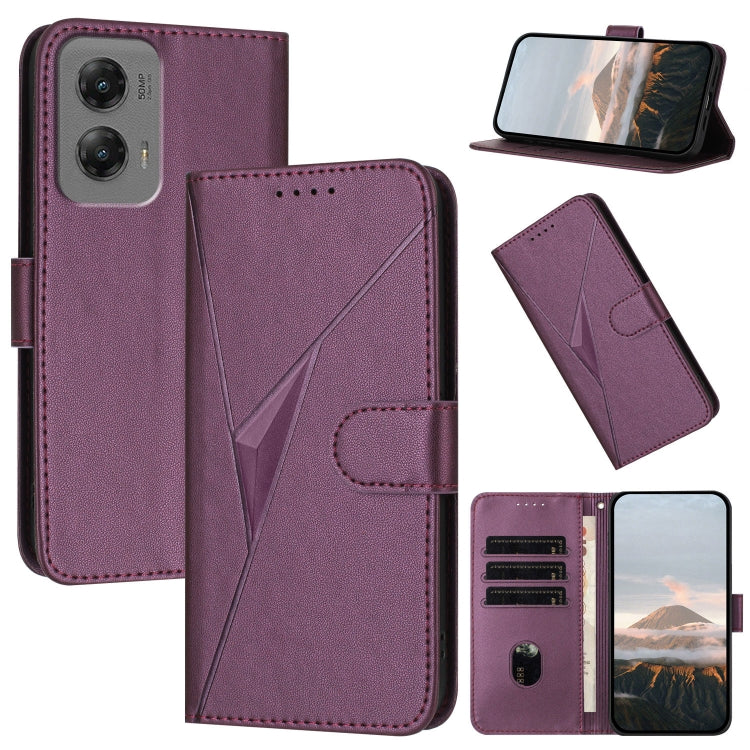 For Motorola Moto G Stylus 2024 Triangle Pattern Buckle Clasp Leather Phone Case(Dark Purple) - Motorola Cases by buy2fix | Online Shopping UK | buy2fix