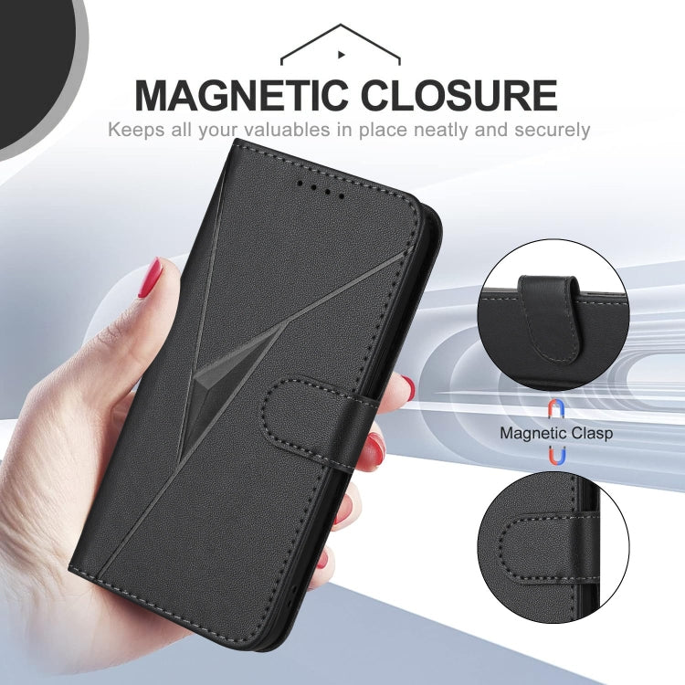 For Motorola Moto G Stylus 2024 Triangle Pattern Buckle Clasp Leather Phone Case(Black) - Motorola Cases by buy2fix | Online Shopping UK | buy2fix