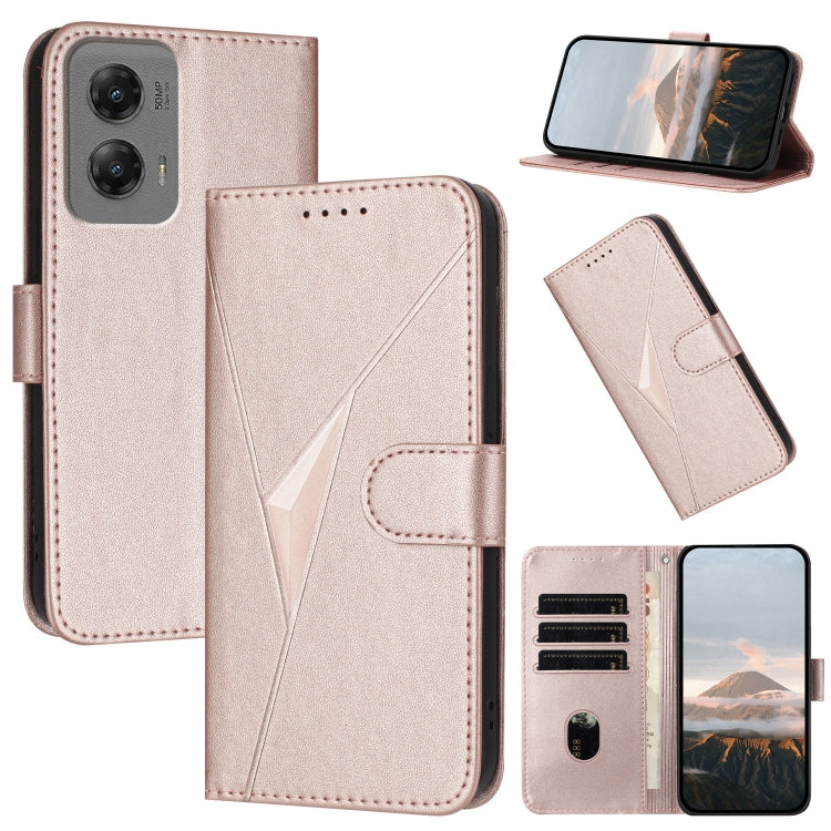 For Motorola Moto G Stylus 2024 Triangle Pattern Buckle Clasp Leather Phone Case(Rose Gold) - Motorola Cases by buy2fix | Online Shopping UK | buy2fix