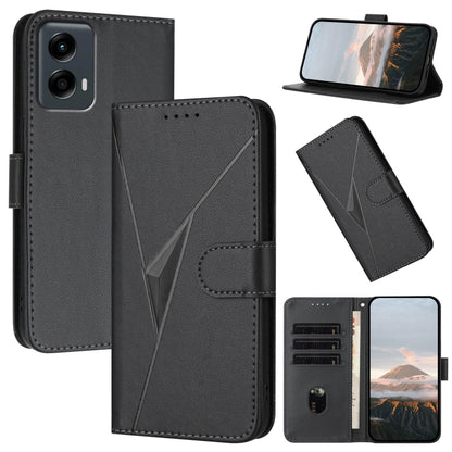 For Motorola Moto G 5G 2024 Triangle Pattern Buckle Clasp Leather Phone Case(Black) - Motorola Cases by buy2fix | Online Shopping UK | buy2fix