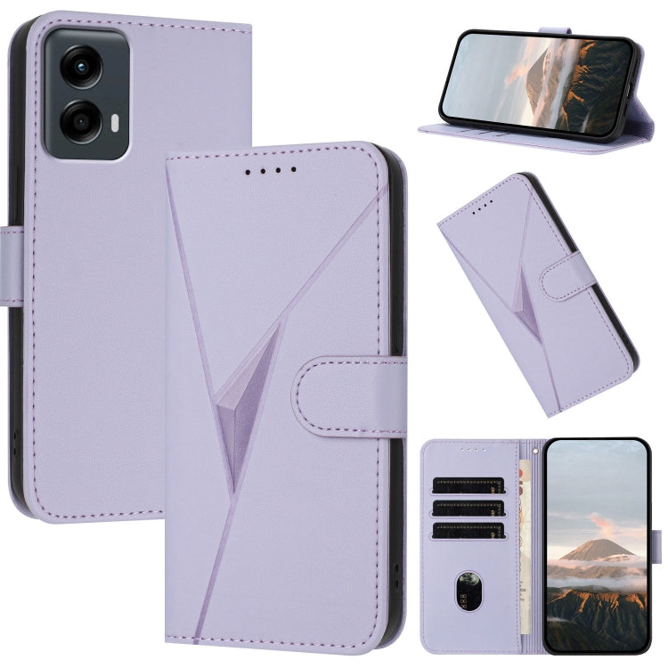 For Motorola Moto G 5G 2024 Triangle Pattern Buckle Clasp Leather Phone Case(Light Purple) - Motorola Cases by buy2fix | Online Shopping UK | buy2fix