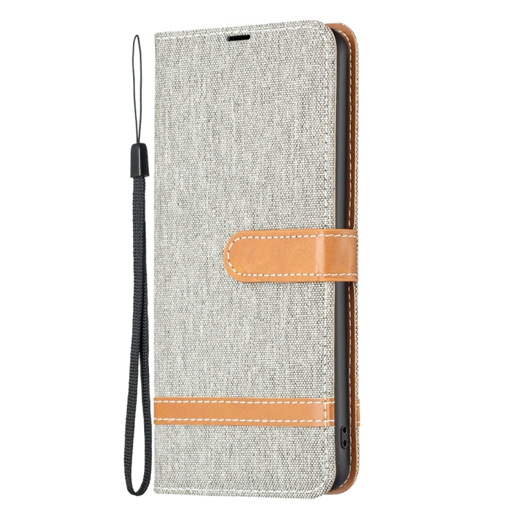 For Samsung Galaxy S25 5G Color Block Denim Texture Leather Phone Case(Grey) by buy2fix