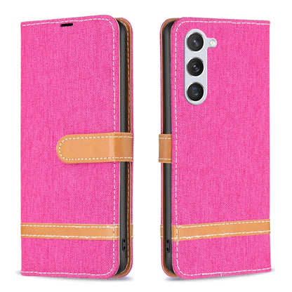 For Samsung Galaxy S25 5G Color Block Denim Texture Leather Phone Case(Rose Red) - Galaxy S25 5G Cases by buy2fix | Online Shopping UK | buy2fix