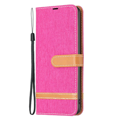 For Samsung Galaxy S25 5G Color Block Denim Texture Leather Phone Case(Rose Red) - Galaxy S25 5G Cases by buy2fix | Online Shopping UK | buy2fix