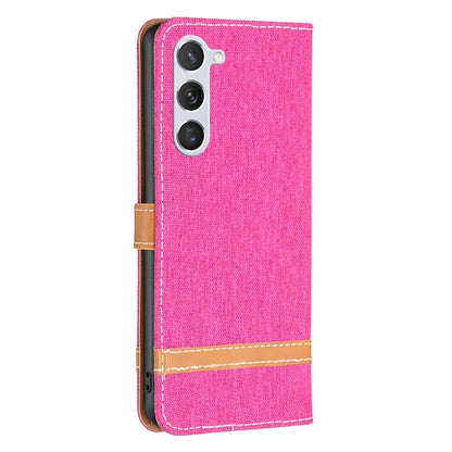 For Samsung Galaxy S25 5G Color Block Denim Texture Leather Phone Case(Rose Red) - Galaxy S25 5G Cases by buy2fix | Online Shopping UK | buy2fix