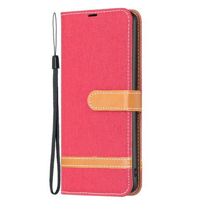 For Samsung Galaxy S25+ 5G Color Block Denim Texture Leather Phone Case(Red) - Galaxy S25+ 5G Cases by buy2fix | Online Shopping UK | buy2fix