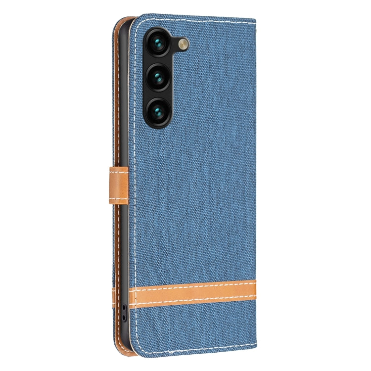 For Samsung Galaxy S25+ 5G Color Block Denim Texture Leather Phone Case(Dark Blue) - Galaxy S25+ 5G Cases by buy2fix | Online Shopping UK | buy2fix