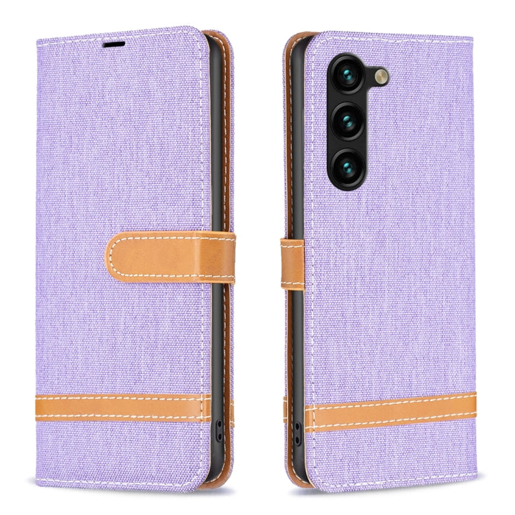 For Samsung Galaxy S25+ 5G Color Block Denim Texture Leather Phone Case(Purple) - Galaxy S25+ 5G Cases by buy2fix | Online Shopping UK | buy2fix