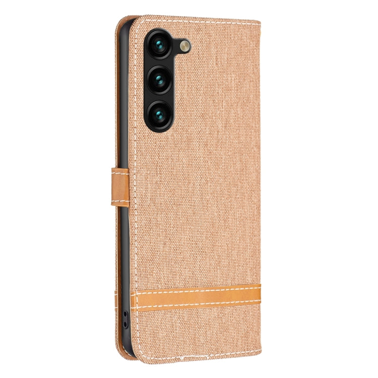 For Samsung Galaxy S25+ 5G Color Block Denim Texture Leather Phone Case(Brown) - Galaxy S25+ 5G Cases by buy2fix | Online Shopping UK | buy2fix