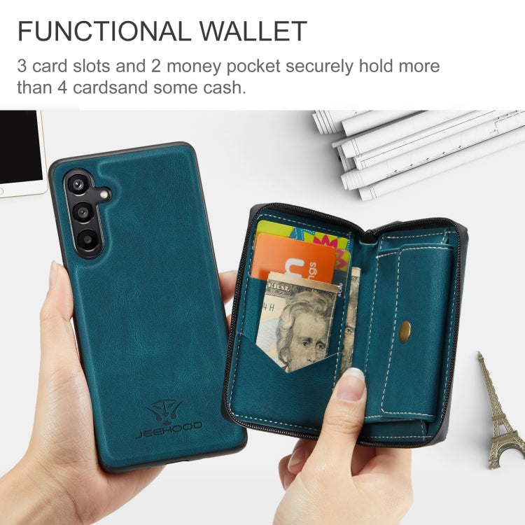 For Samsung Galaxy A16 5G JEEHOOD J02 Magnetic Zipper Horizontal Flip Leather Phone Case(Blue) - Galaxy Phone Cases by JEEHOOD | Online Shopping UK | buy2fix