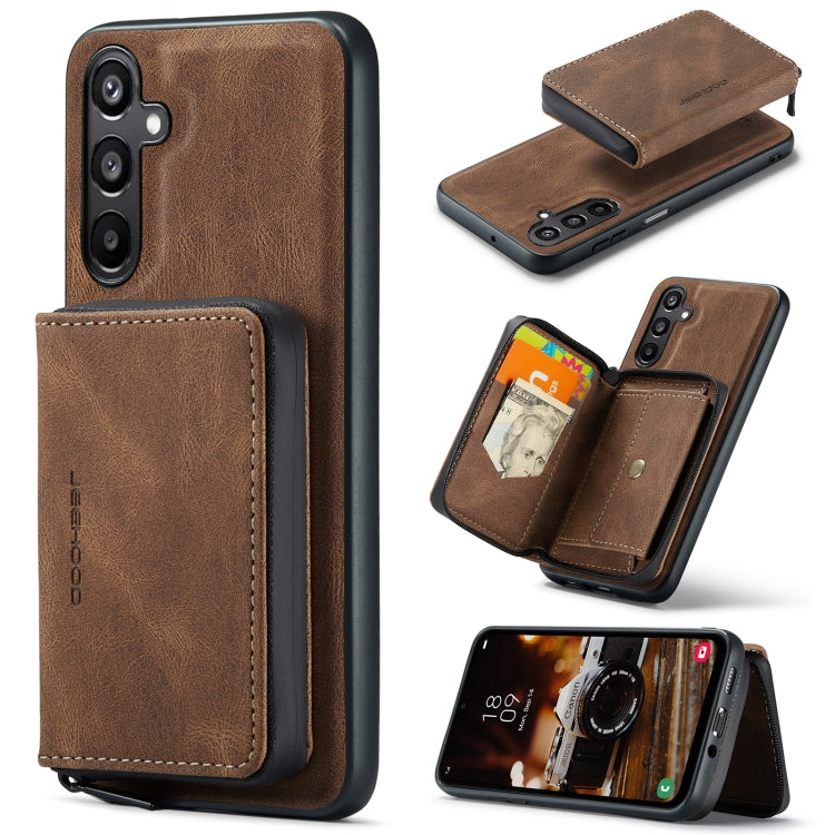 For Samsung Galaxy A16 5G JEEHOOD J02 Magnetic Zipper Horizontal Flip Leather Phone Case(Brown) - Galaxy Phone Cases by JEEHOOD | Online Shopping UK | buy2fix