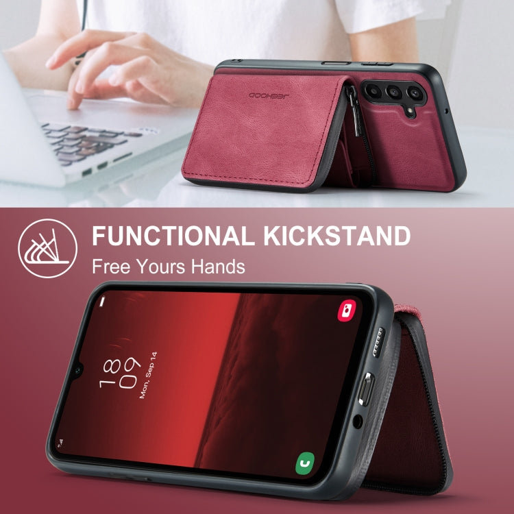 For Samsung Galaxy A16 5G JEEHOOD J02 Magnetic Zipper Horizontal Flip Leather Phone Case(Red) - Galaxy Phone Cases by JEEHOOD | Online Shopping UK | buy2fix